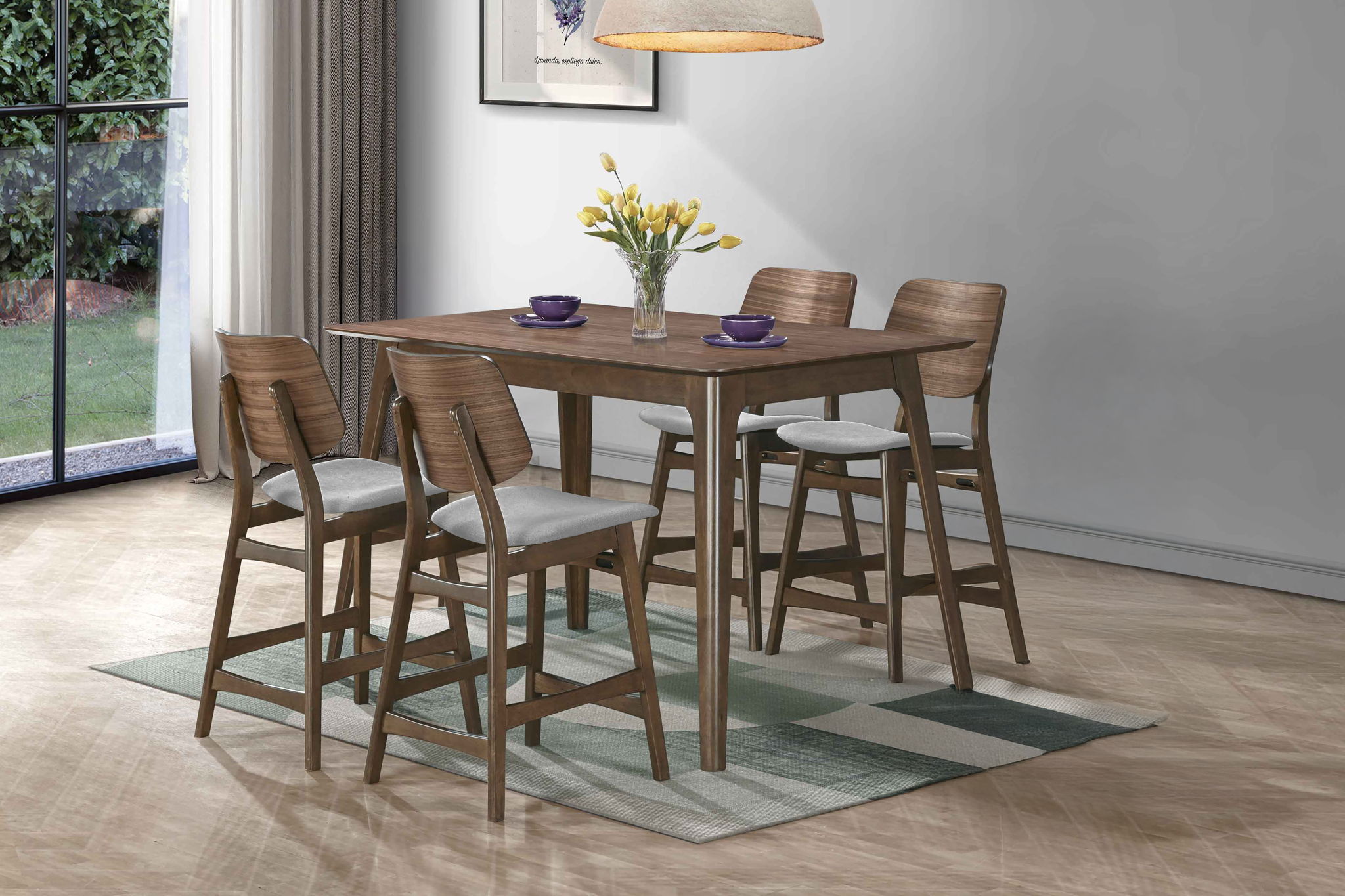 Oscar - Counter Table Set - Walnut - Stylish Home Furniture