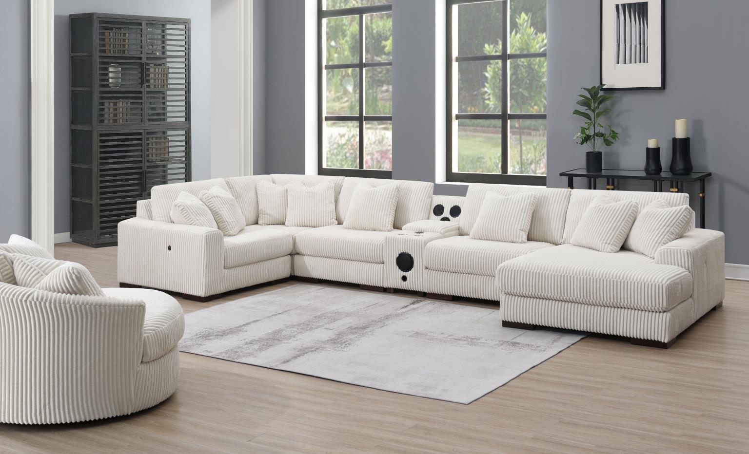 U244 - 6 Piece Living Room Set (2 Armless Chairs, 1 Console, 1 Right Chaise, 1 LAF, 1 Wedge) - White - Stylish Home Furniture