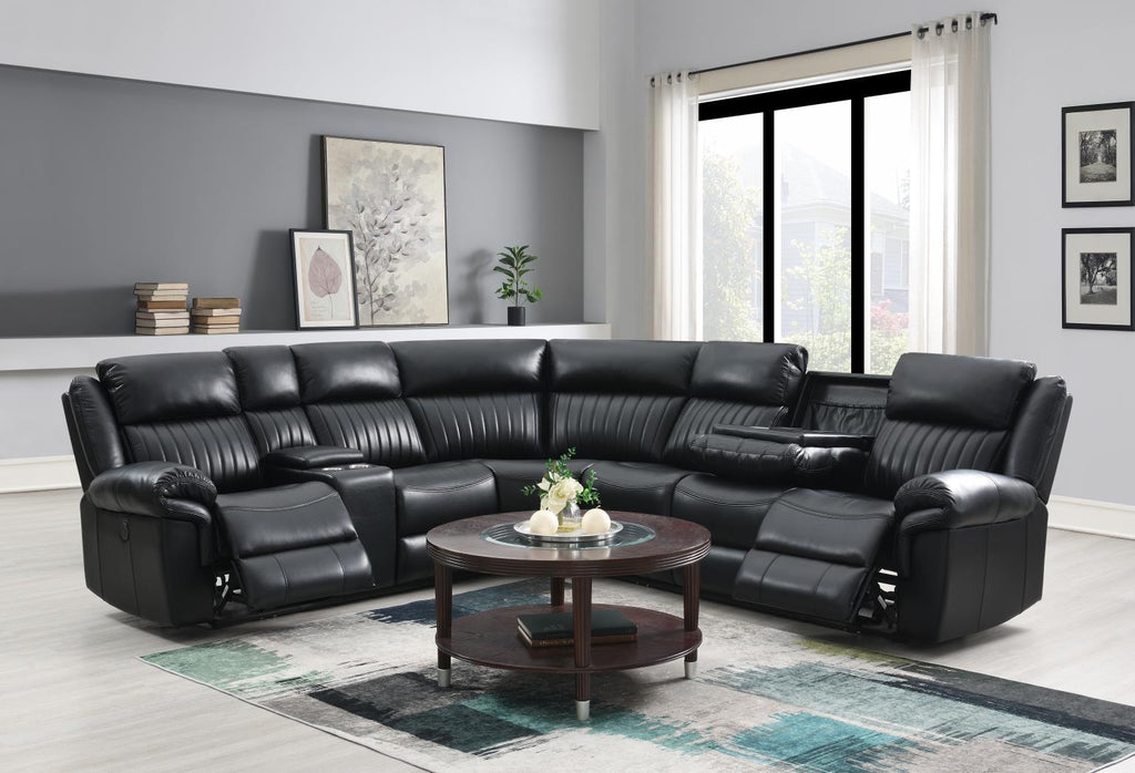 U22 - 3 Piece Power Reclining Sectional With Screen - Black - Stylish Home Furniture