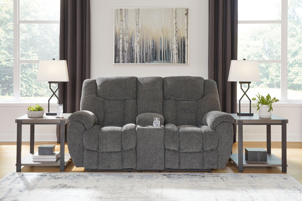Foreside - Dbl Reclining Loveseat with Console - Charcoal - Stylish Home Furniture