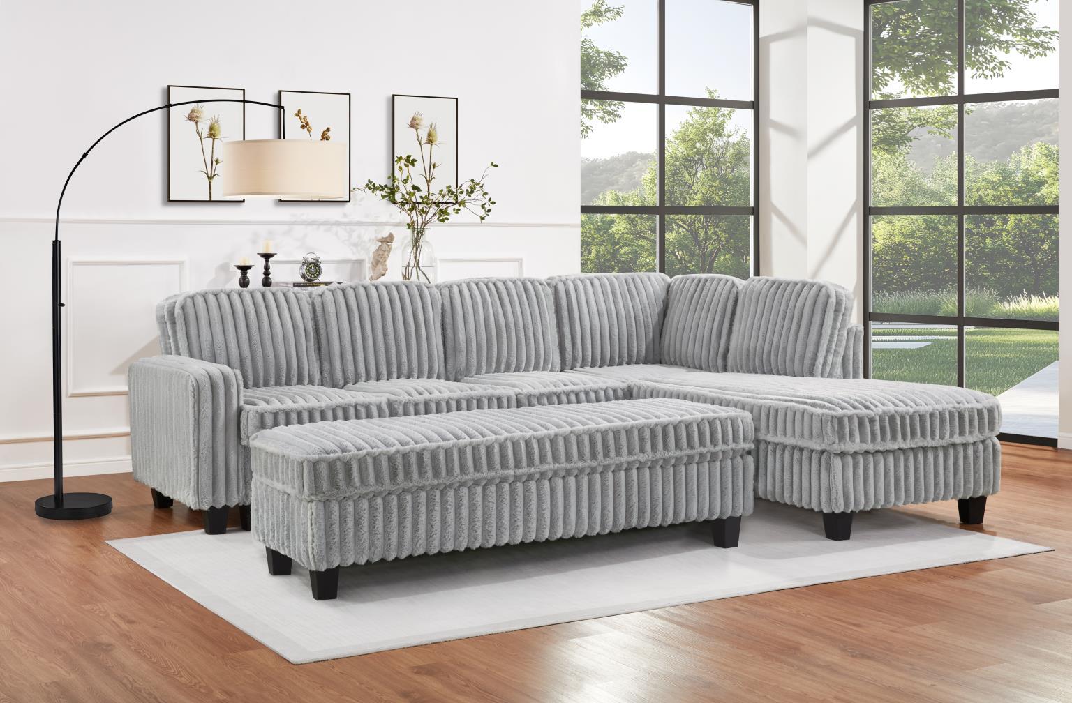 U321 - Corduroy Ottoman - Gray - Stylish Home Furniture