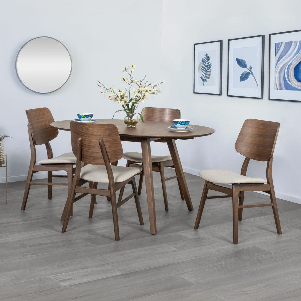 Oscar - Drop Leaf Dining Table With 4 Chairs - Walnut / Natural Cush - Stylish Home Furniture