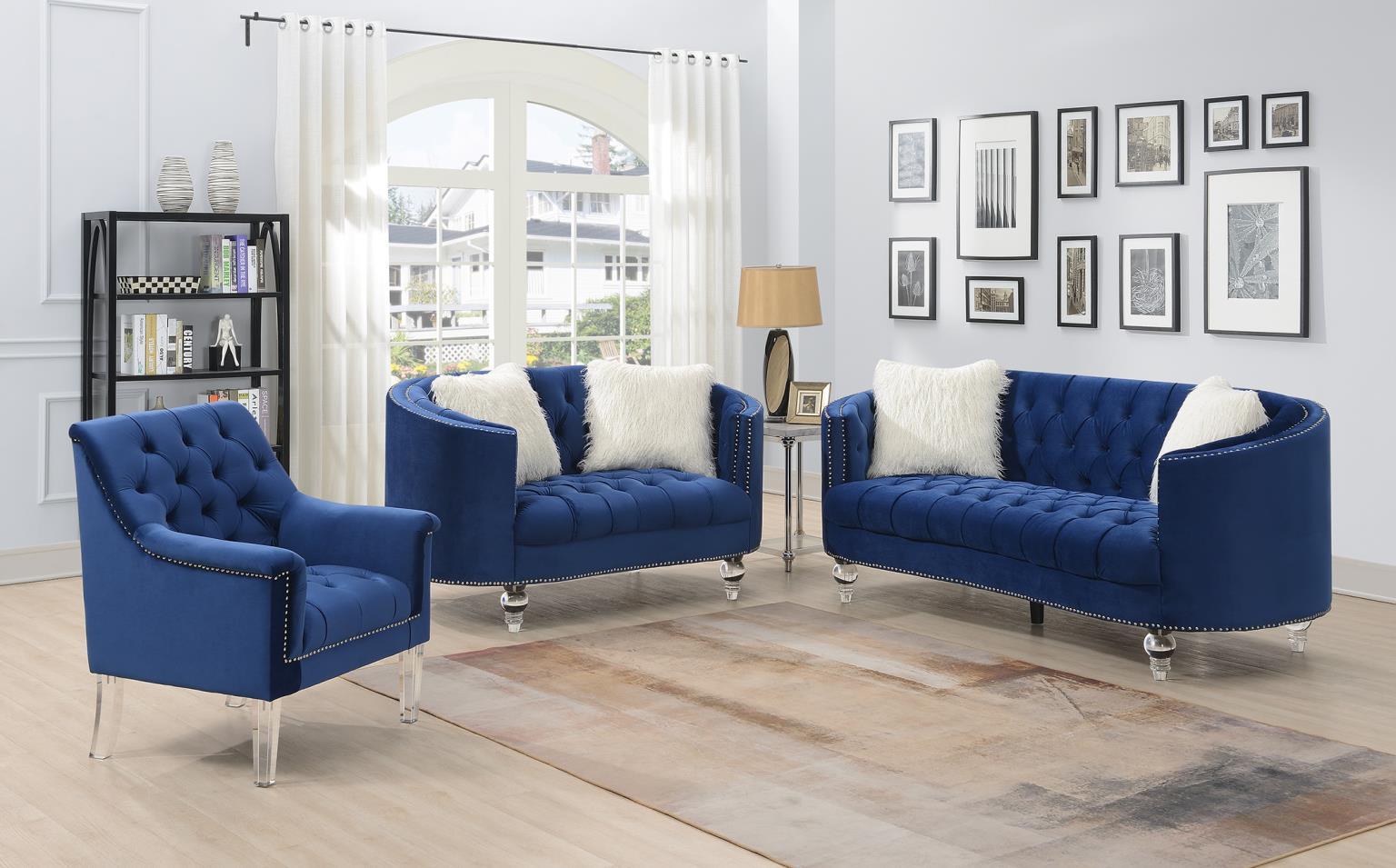 U223 - Chair With One Fur Pillows & Acrylic Legs - Blue - Stylish Home Furniture