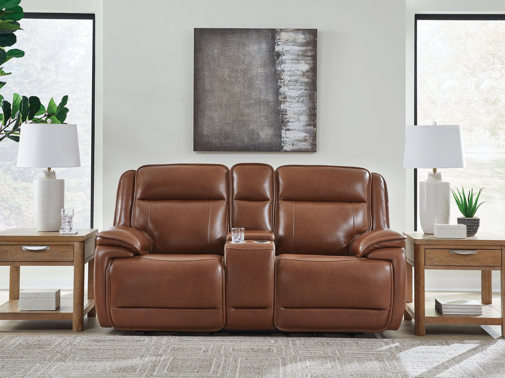 Healy Pier - Power Reclining Loveseat With Console / Adj Headrest - Chocolate - Stylish Home Furniture