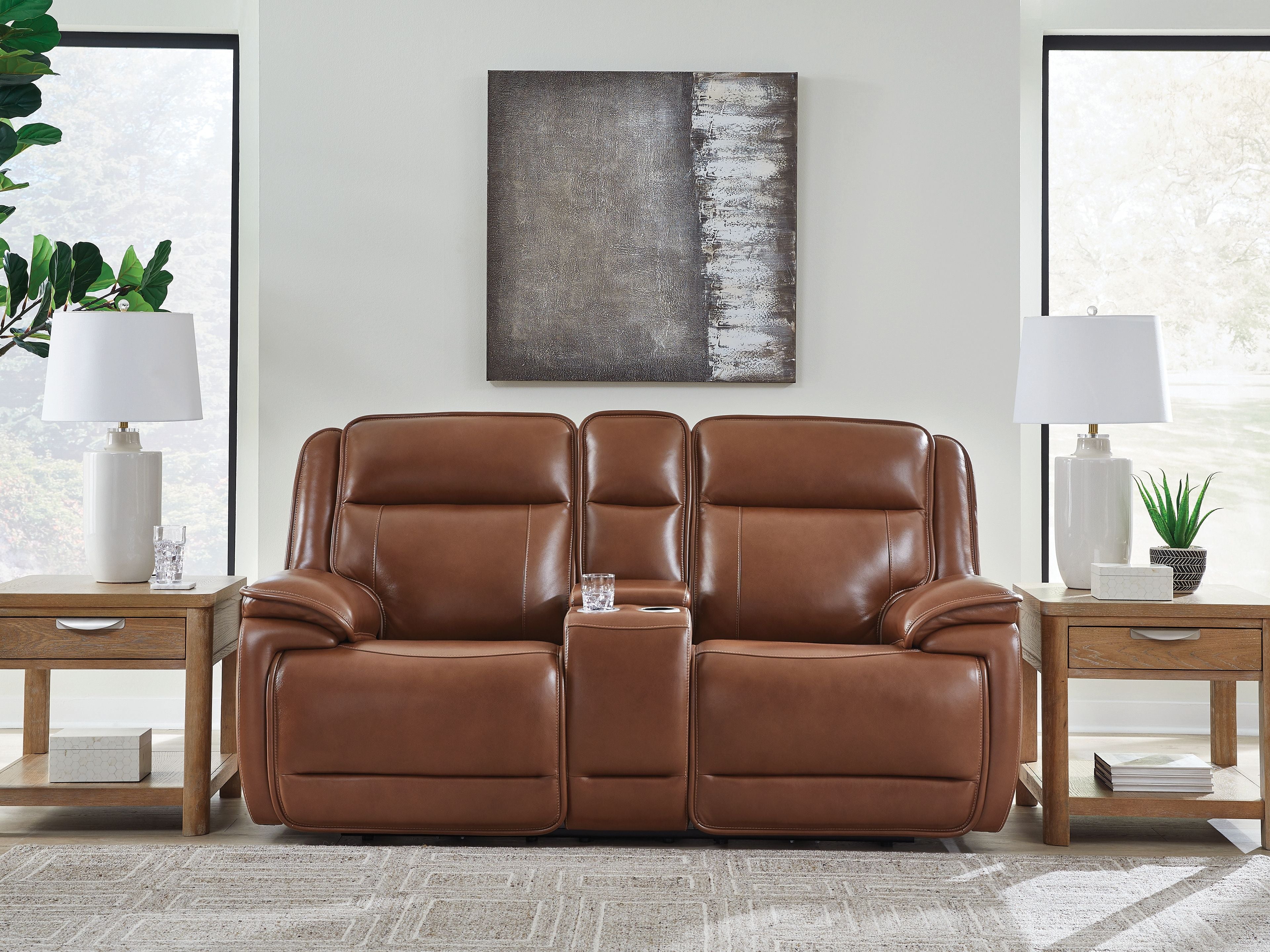 Healy Pier - Power Reclining Loveseat With Console / Adj Headrest - Chocolate - Stylish Home Furniture