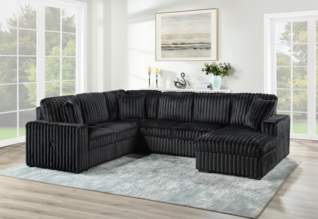 U298 - 3 Piece Sectional With USB - Black - Stylish Home Furniture