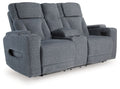 Studio Cave - Power Reclining Loveseat with Console - Steel - Stylish Home Furniture