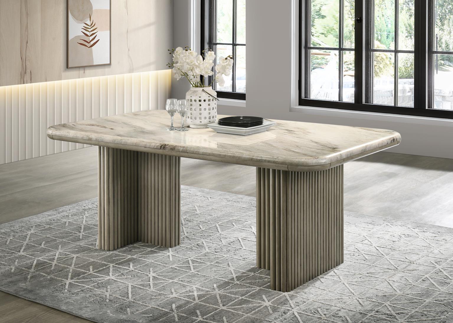 D070 - Oak Rectangular Dining Table With Marble Top - Golden Sand - Stylish Home Furniture