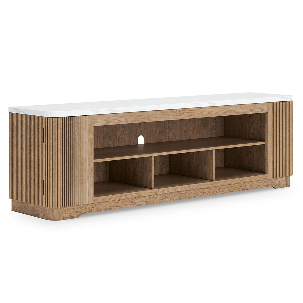 Camdill - XL TV Stand With Fireplace Option - Light Brown - Stylish Home Furniture