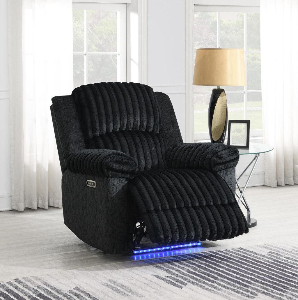 U161 - Corduroy Power LED Reclining Loveseat With Bluetooth Speaker - Black - Stylish Home Furniture
