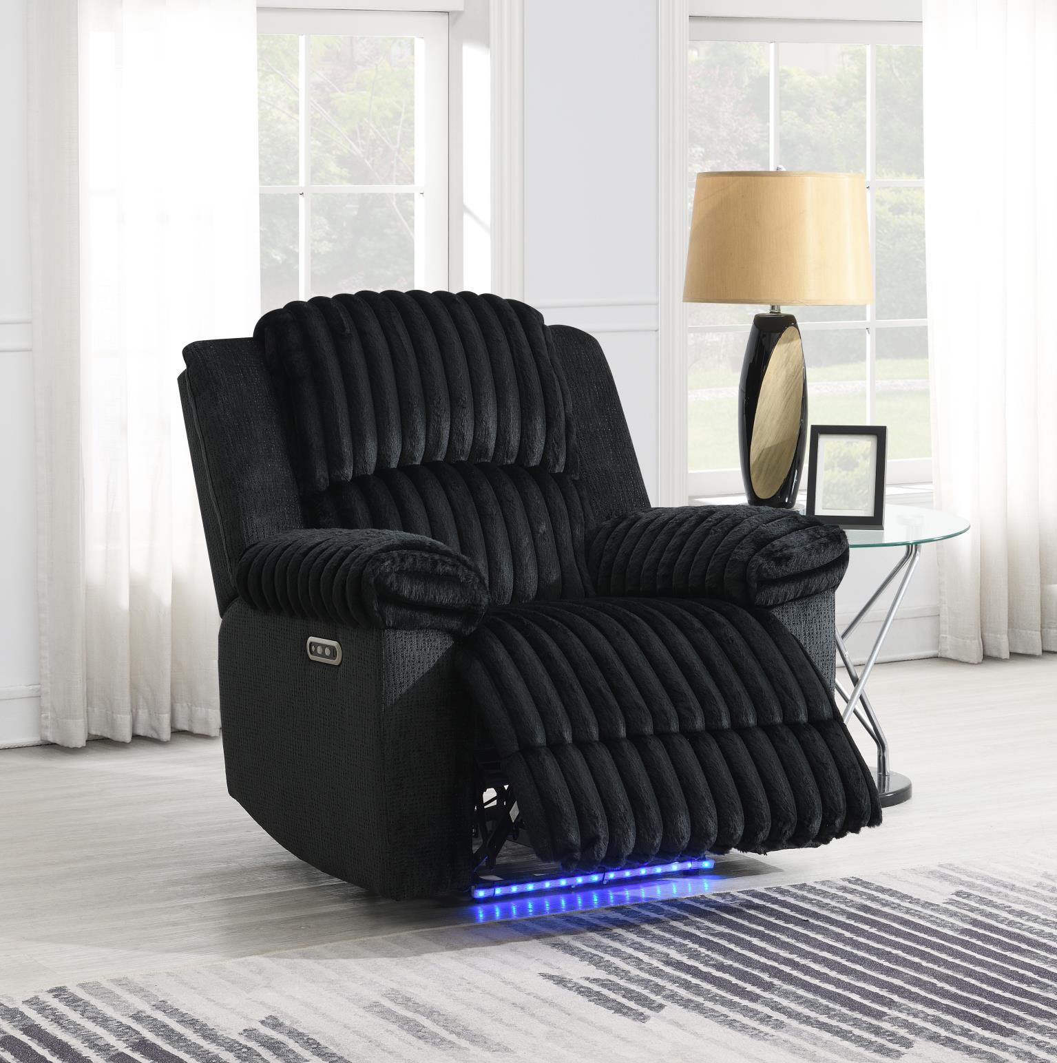 U161 - Corduroy Power LED Reclining Loveseat With Bluetooth Speaker - Black - Stylish Home Furniture