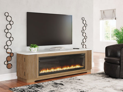 Camdill - 80" TV Stand With Electric Fireplace - Light Brown - Stylish Home Furniture
