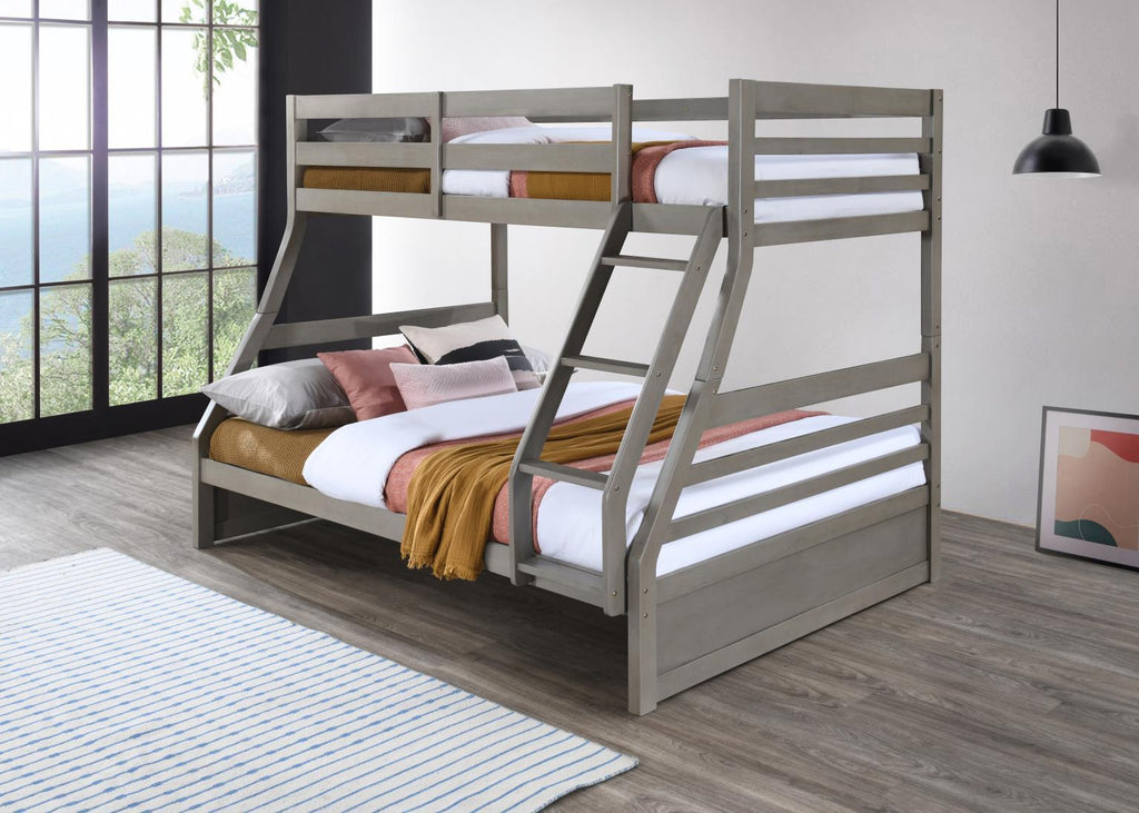 S090 - Twin / Full Bunk Bed - Light Gray - Stylish Home Furniture