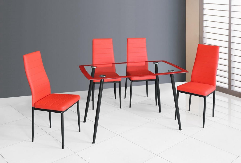D341 - 5 Piece Dining Room Set (Table, 4 Chairs) - Red - Stylish Home Furniture