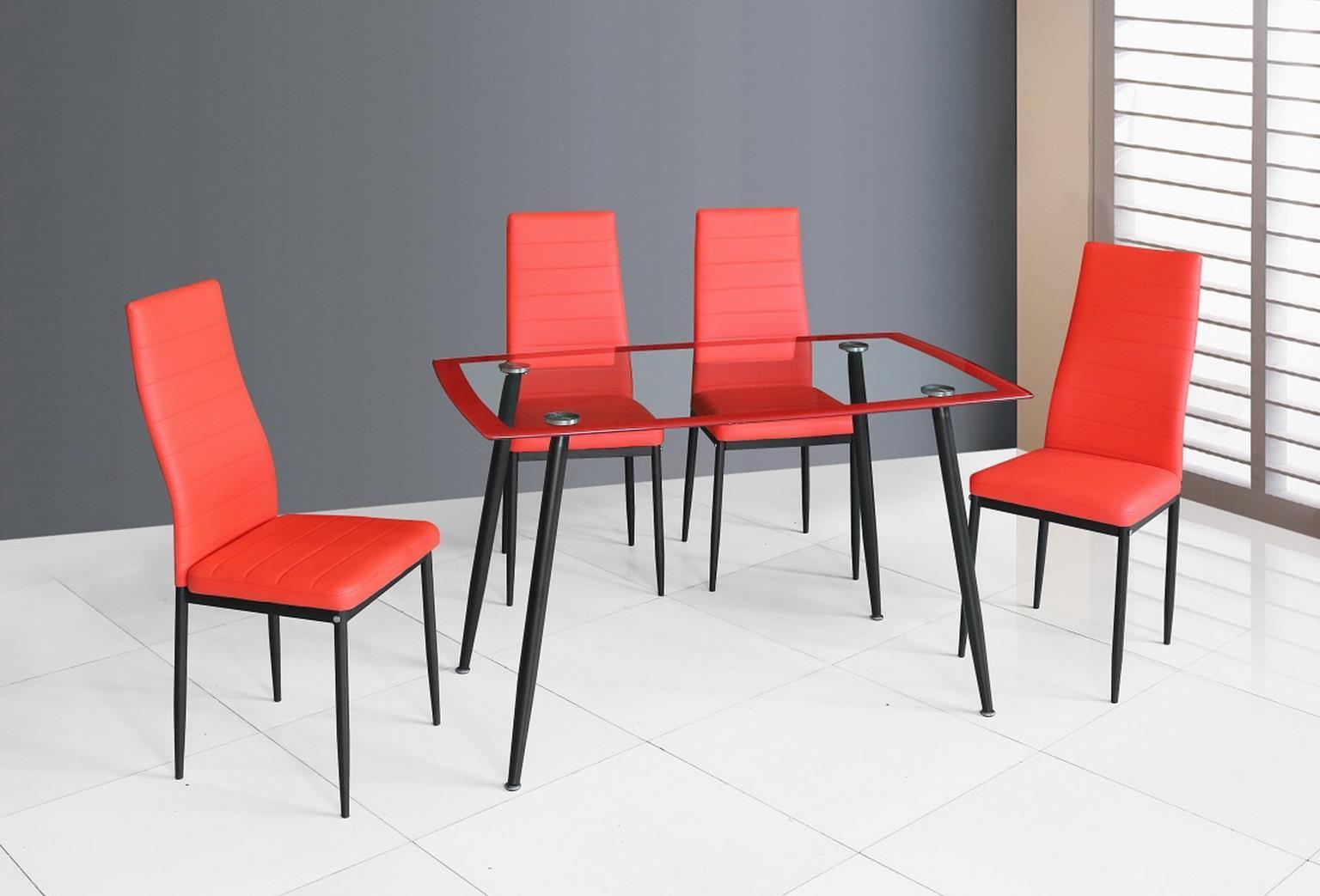 D341 - 5 Piece Dining Room Set (Table, 4 Chairs) - Red - Stylish Home Furniture