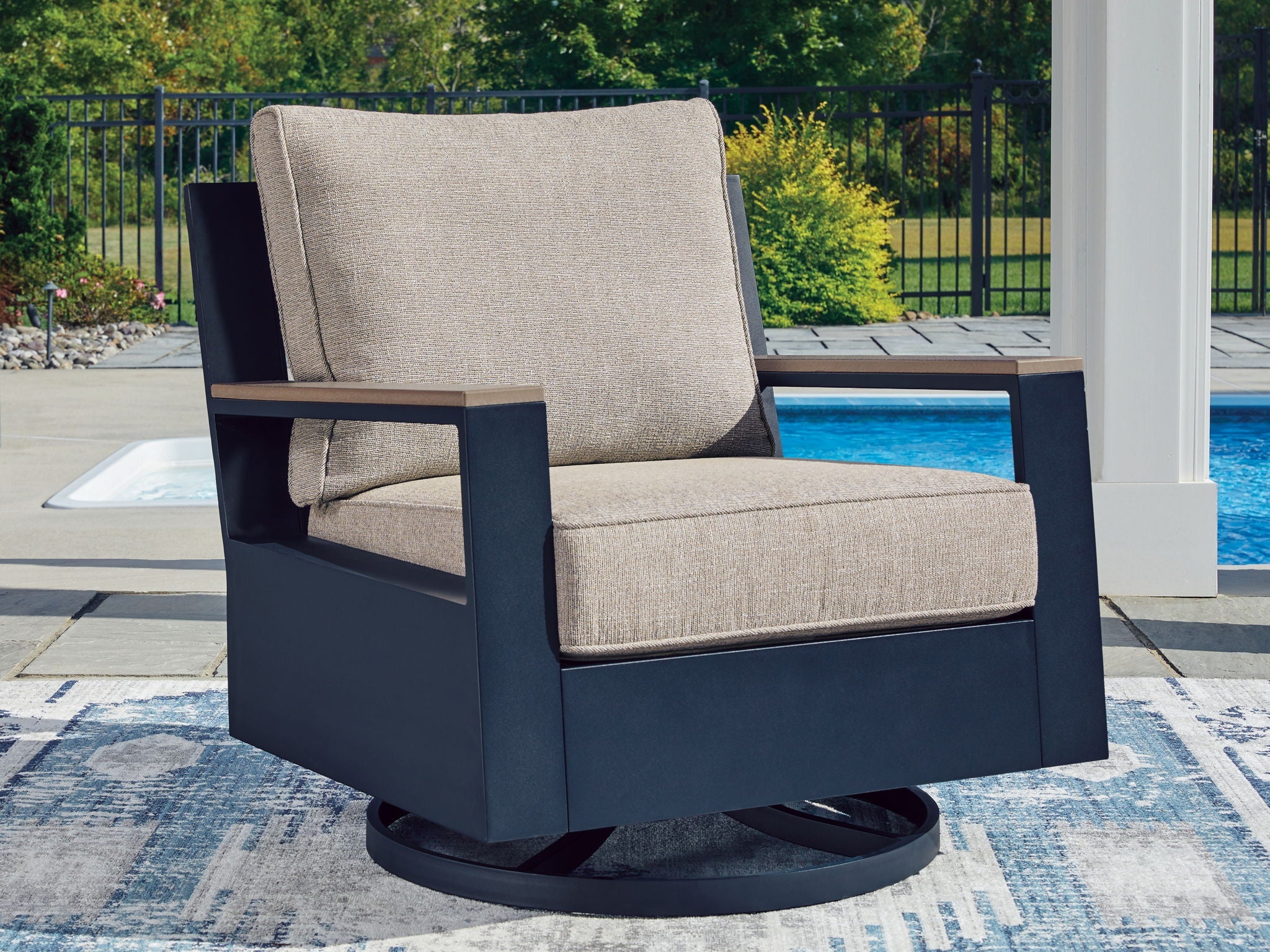 East Beach - Swivel Glider Chair With Cushion - Blue - Stylish Home Furniture