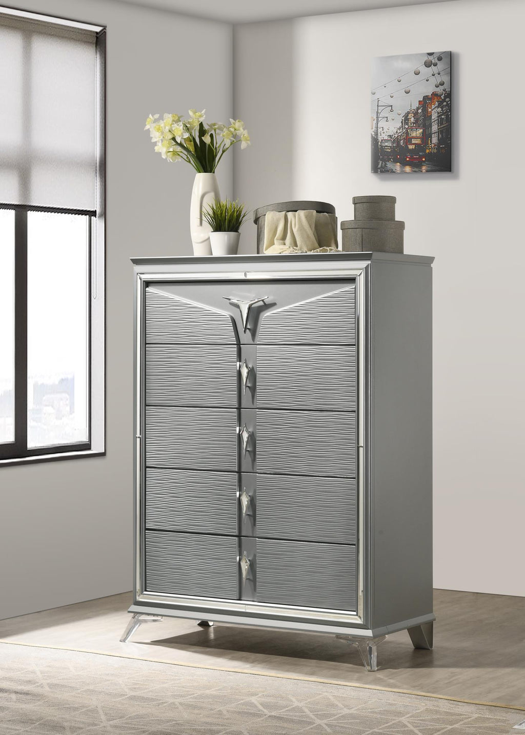 B024 - Chest - Olive Shimmer Silver - Stylish Home Furniture