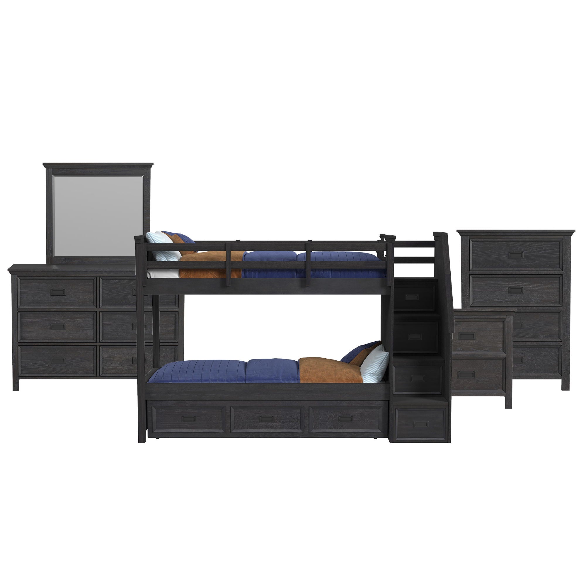 Hampton Kids - Bunk With Staircase And Trundle Bedroom Set - Stylish Home Furniture