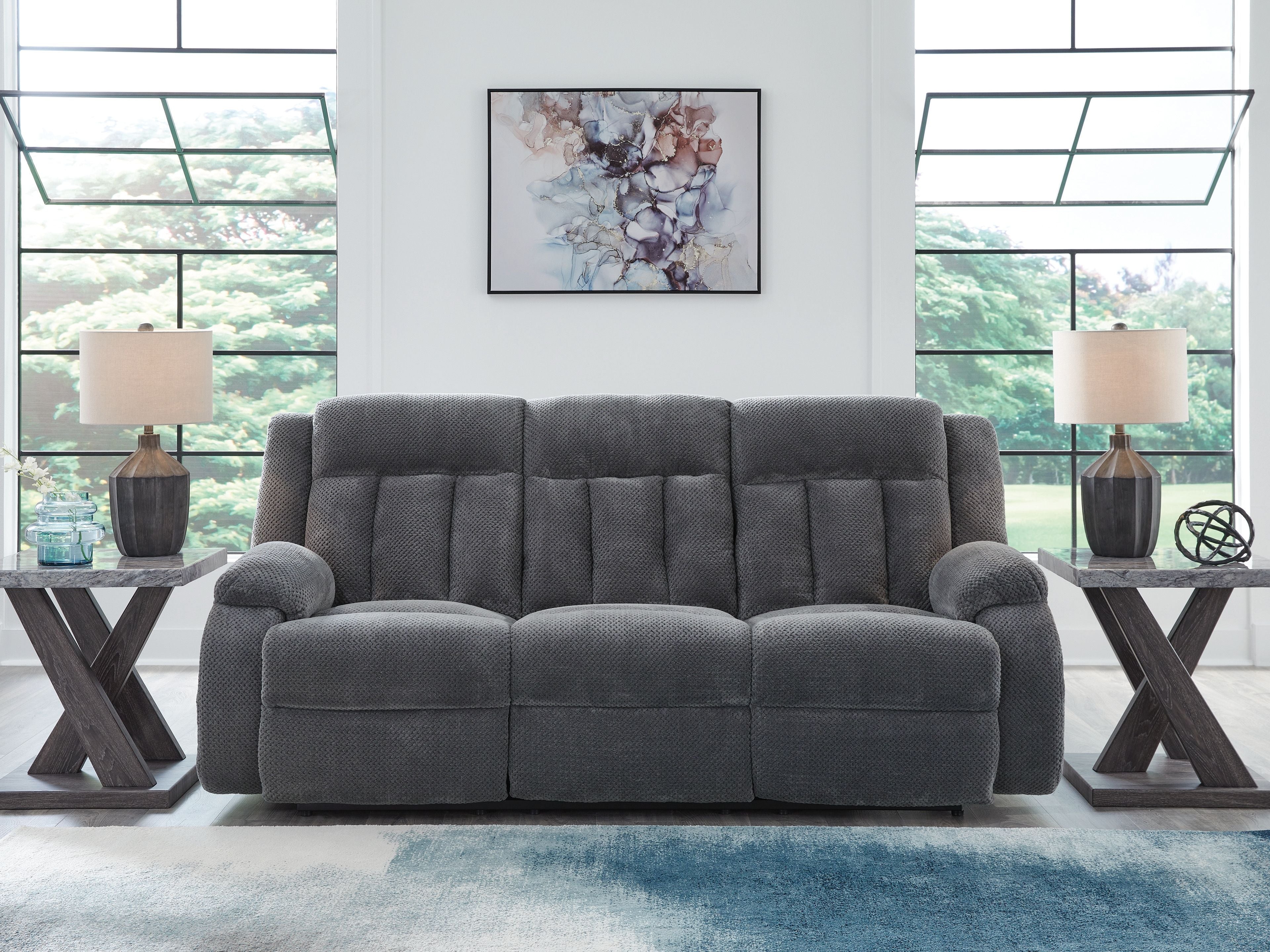 Observation - Reclining Power Sofa With Drop Down Table - Steel - Stylish Home Furniture