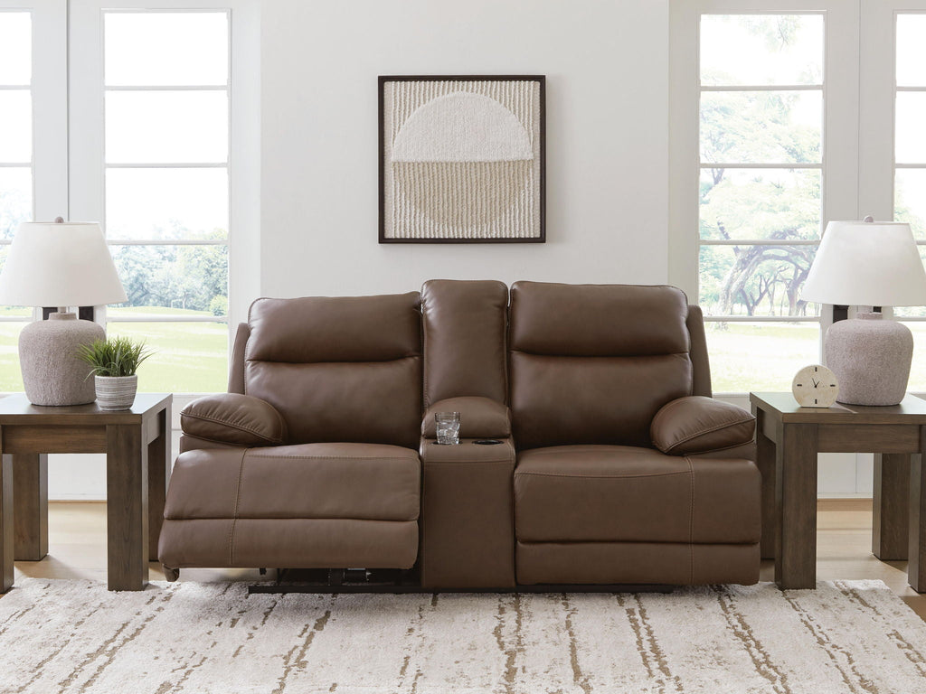 Vonryan - Power Reclining Loveseat With Console / Adj Headrest - Tobacco - Stylish Home Furniture