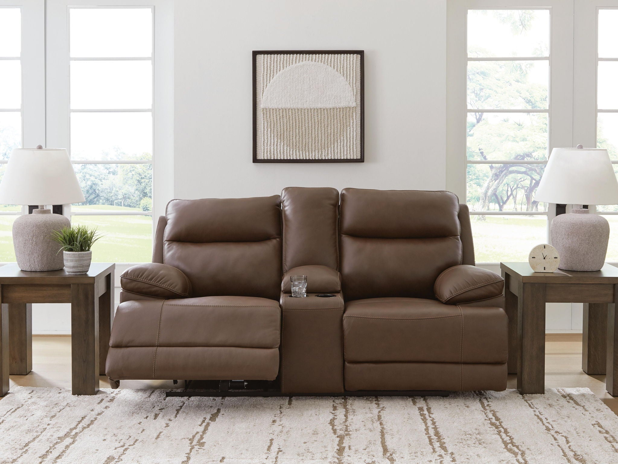 Vonryan - Power Reclining Loveseat With Console / Adj Headrest - Tobacco - Stylish Home Furniture
