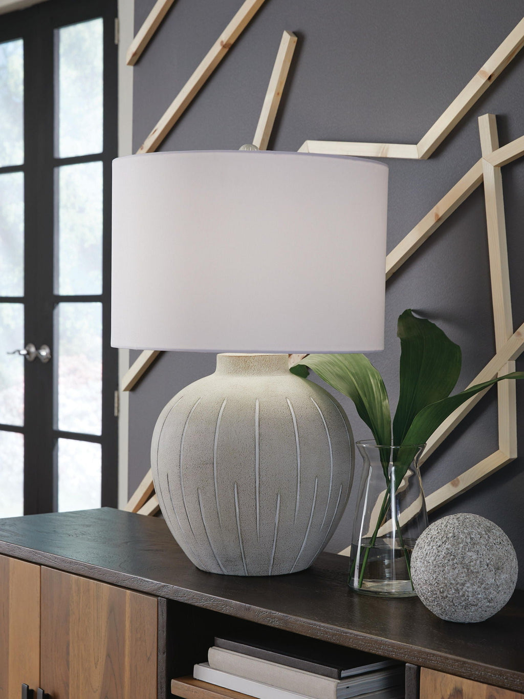 Calbert - Poly Table Lamp - Warm Gray - Stylish Home Furniture