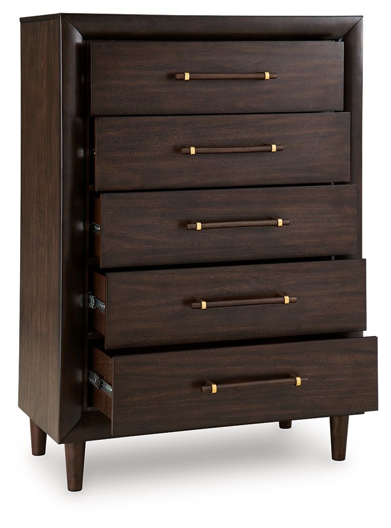 Dantenton - Five Drawer Chest - Merlot - Stylish Home Furniture