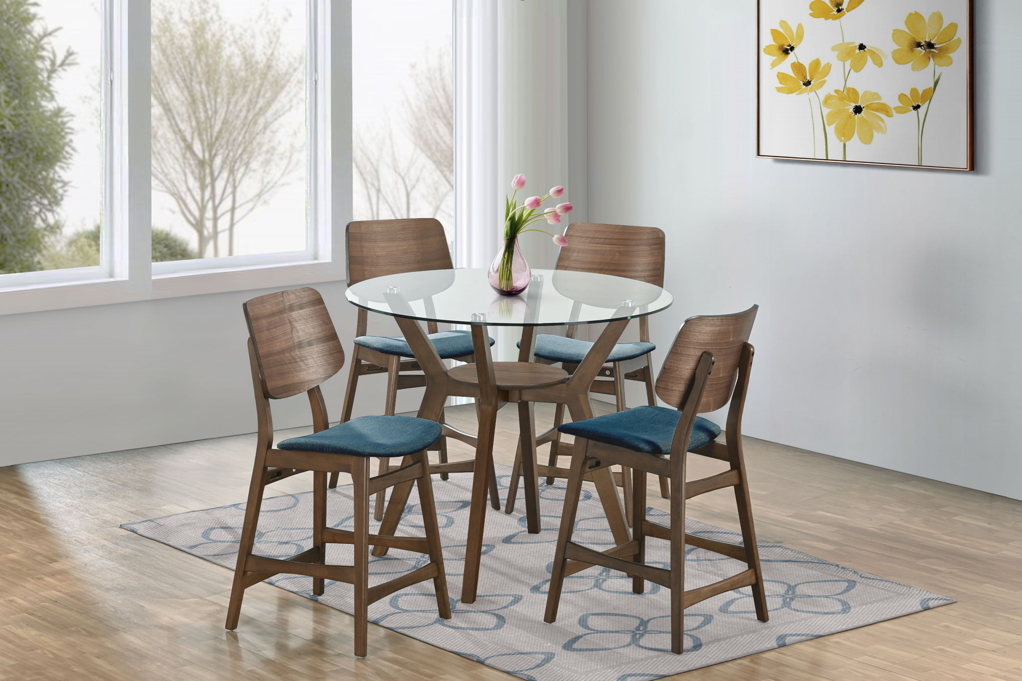 Oscar - Round Glass Counter Table Set - Stylish Home Furniture