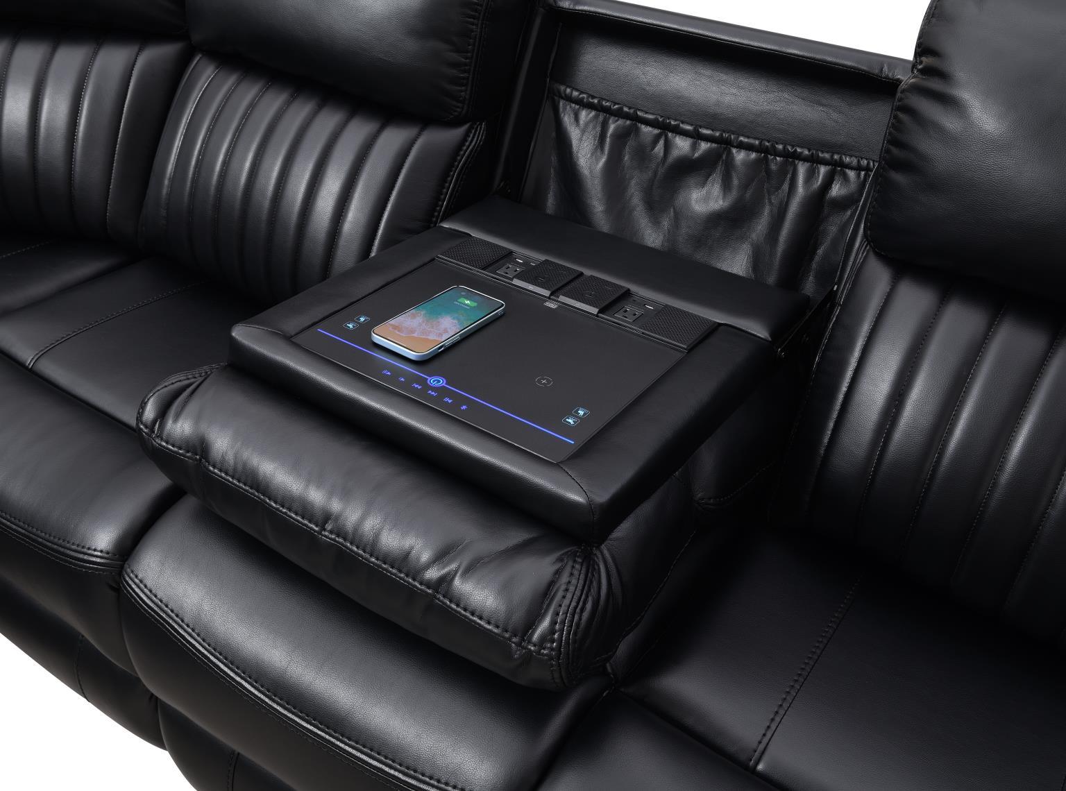 U22 - 3 Piece Power Reclining Sectional With Screen - Black - Stylish Home Furniture