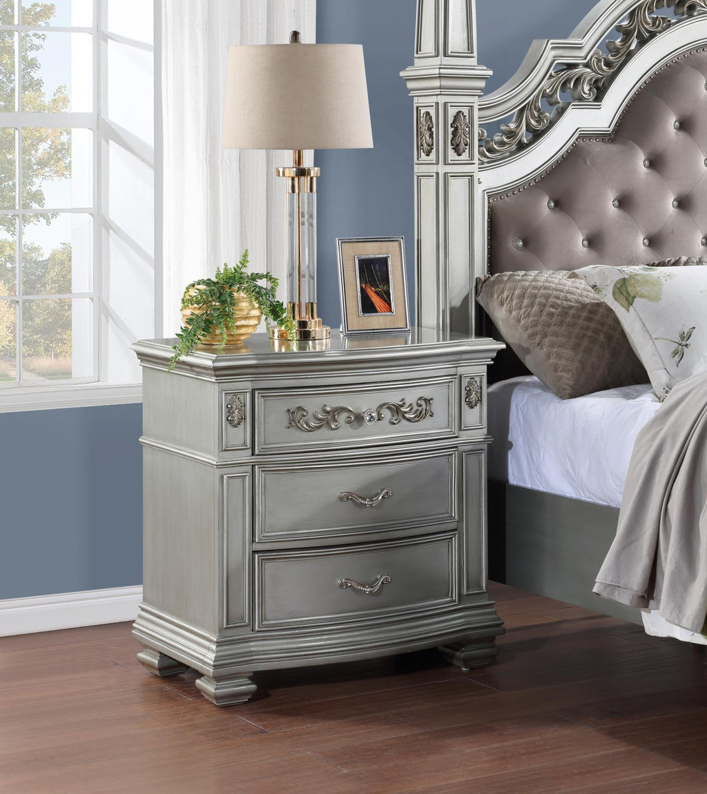 B062 - Nightstand - Shimmer Silver - Stylish Home Furniture