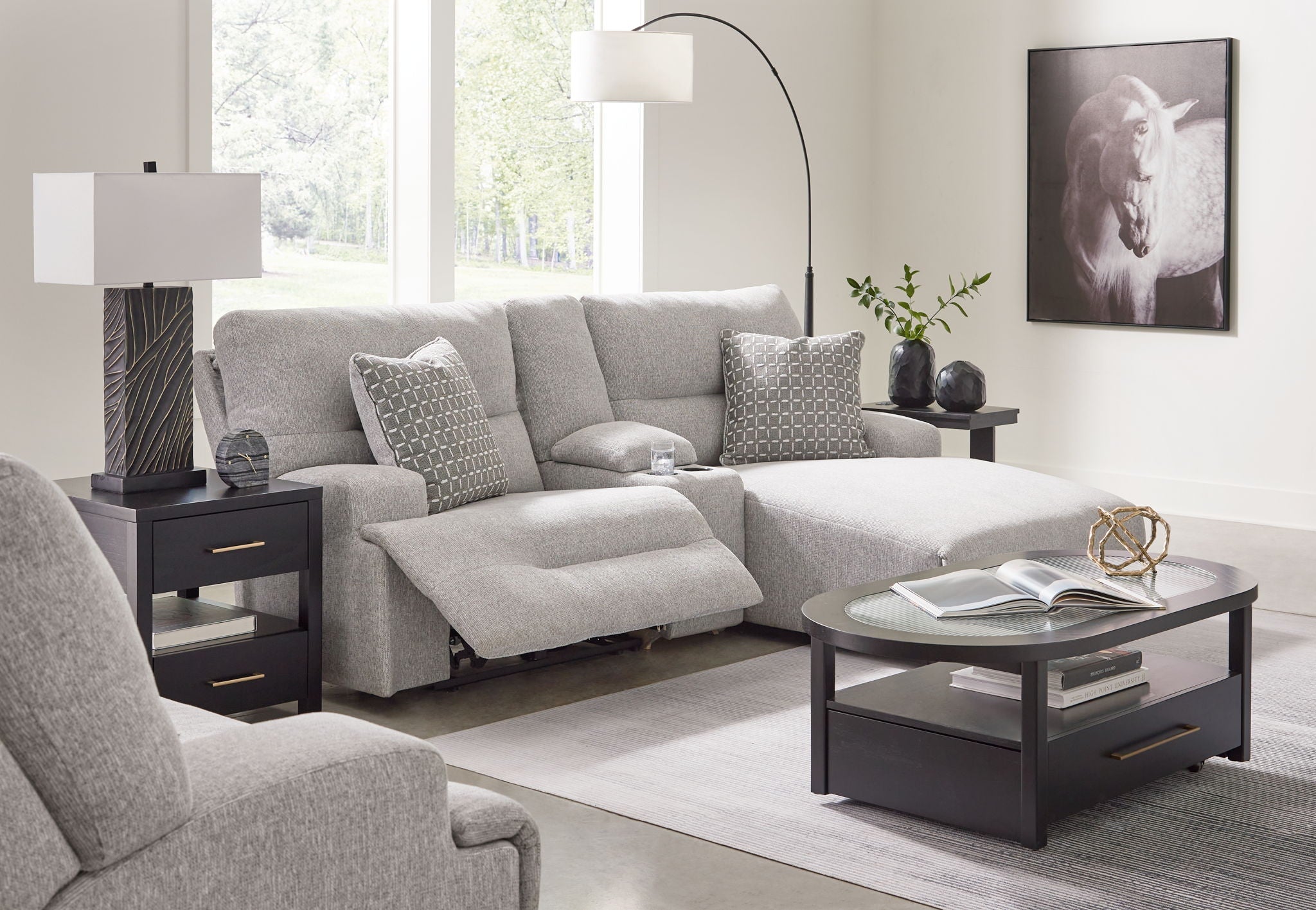 Acklen Place - 4 Pc. - 3-Piece Power Reclining Sectional Sofa With Raf Chaise, Wide Seat Power Recliner - Pewter - Stylish Home Furniture