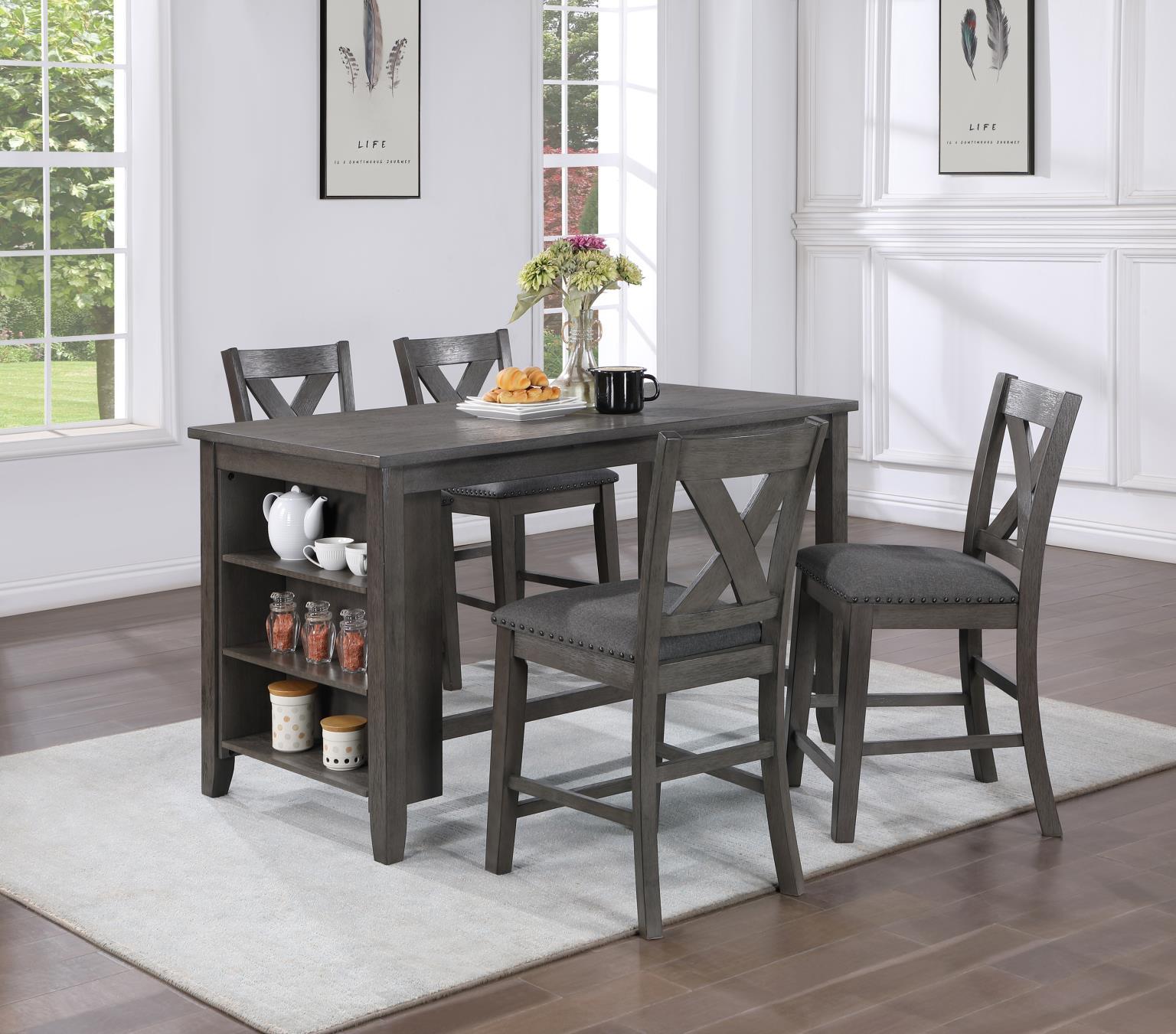 D176 - Pub Table With Wine Rack - Gray - Stylish Home Furniture