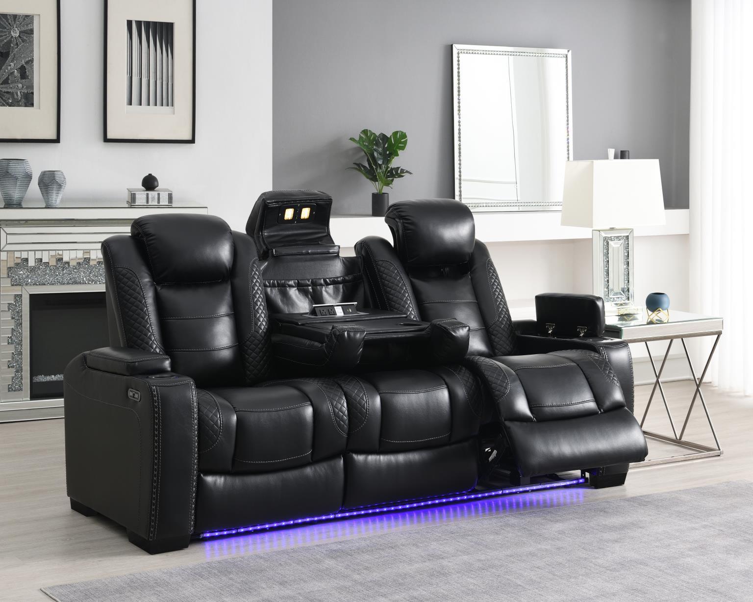 U92 - LED Power Reclining With Power Headrest, Bluetooth Speaker, And Drop Down Table Loveseat - Black - Stylish Home Furniture