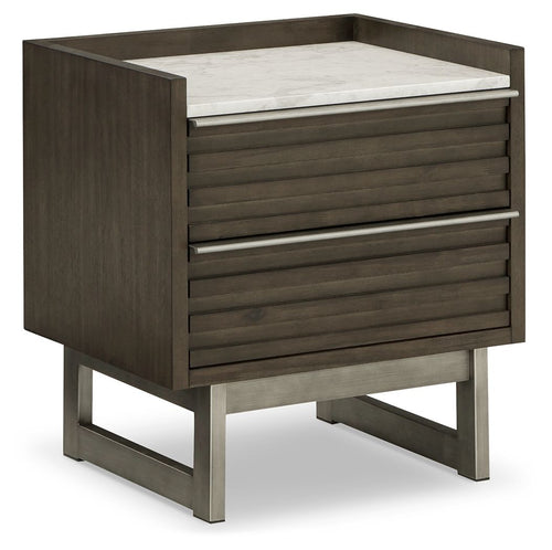 Arkenton - Two Drawer Night Stand - Grayish Brown / White - Stylish Home Furniture