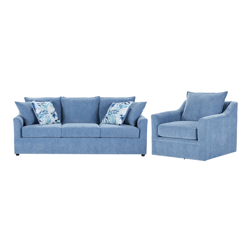 Sylvie - 2 Piece Living Room Set (Sofa & Chair) - Blue Slate - Stylish Home Furniture