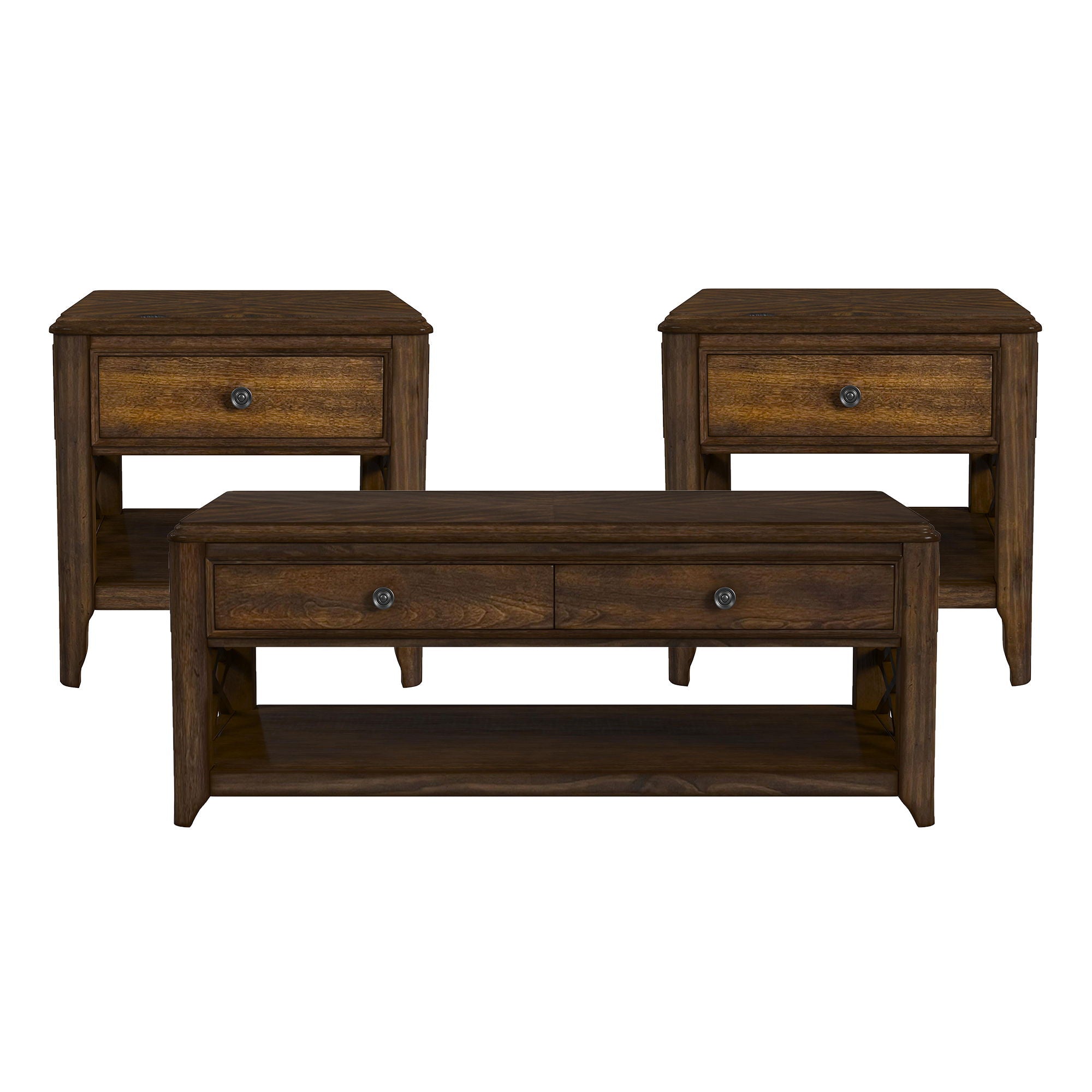Phillipe - 3 Piece Occasional Table Set (Coffee Table & Two End Table) - Cherry - Stylish Home Furniture