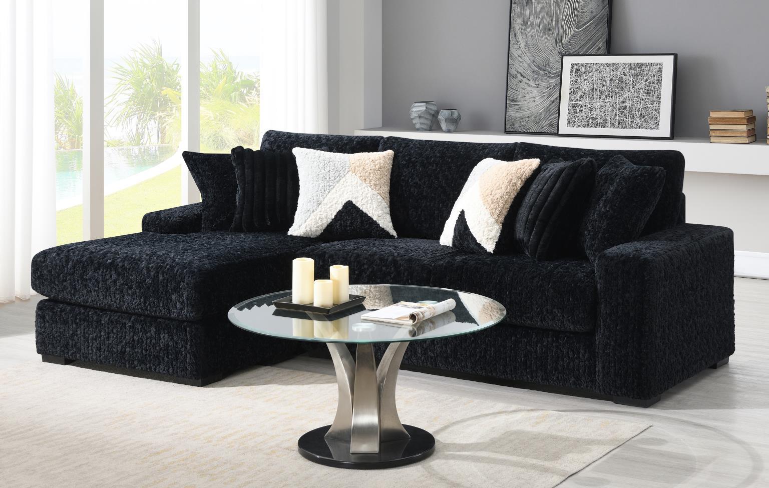 U281 - 6 Piece Setional With Right Chaise (1 LAF + 1 Wedge + 2 Armless Chair + 1 Console + 1 RAF Chaise) - Black - Stylish Home Furniture