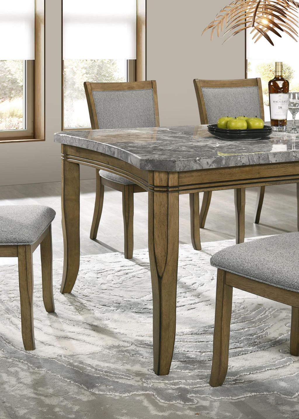 D076 - Rectangular Dining Table - Dark Dray Brush / Graystone Marble - Stylish Home Furniture