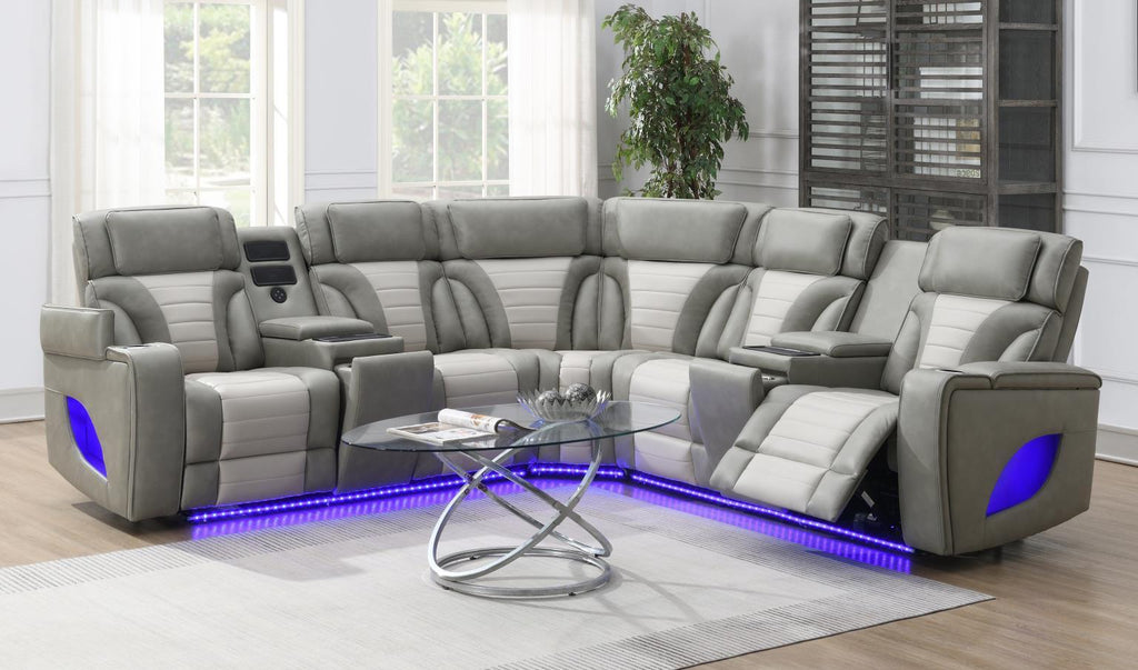 U58 - Power 3 Piece Sectional With Bluetooth Speaker And Wireless Charger - Gray - Stylish Home Furniture